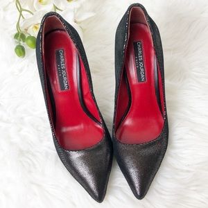 Charles Jourdan Clare Metallic Black Stilettos